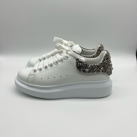 Alexander McQueen Larry Oversized Sneakers White Silver Crystals Size 37 US 7 - Picture 3 of 10
